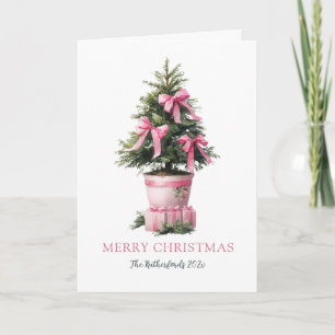 Árbol con lazos rosados Tarjeta de Feliz Navidad