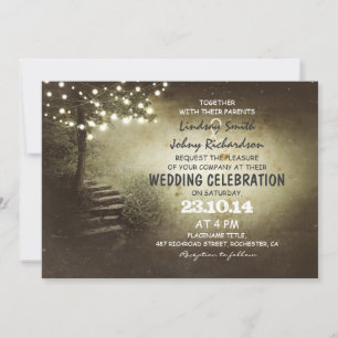 árbol con luces de cuerda invitaciones de boda rús