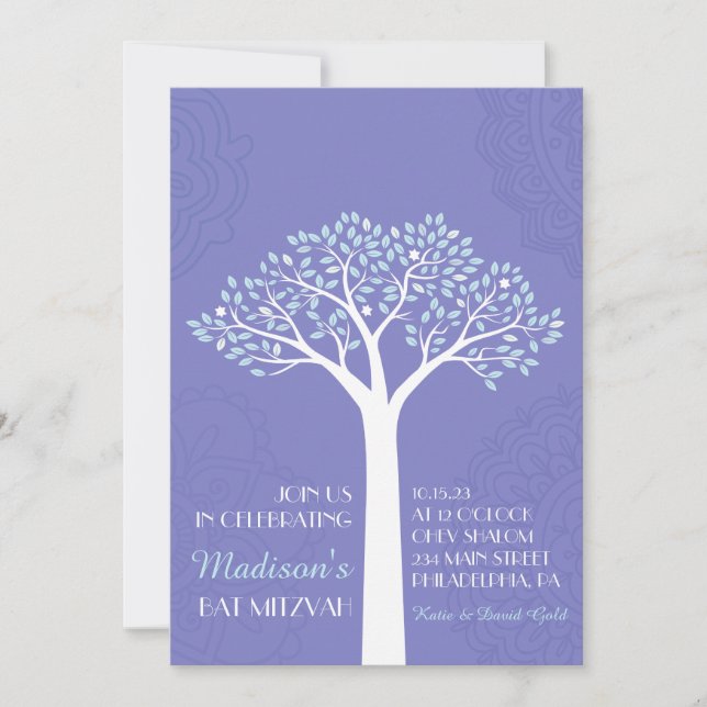 ÁRBOL CON STARS Bat Mitzvah Invitación (Anverso)