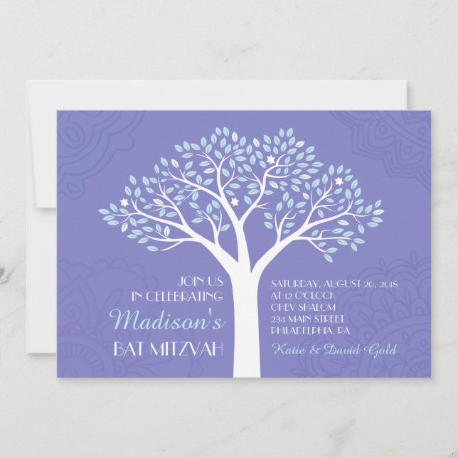 ÁRBOL CON STARS Bat Mitzvah Invitación (Anverso)