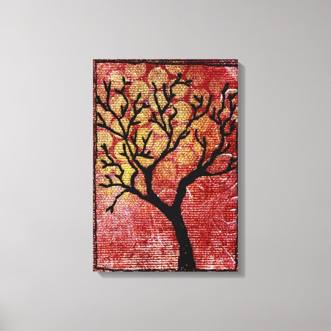 Árbol con título sobre lienzo pintado - rojo (Anverso)