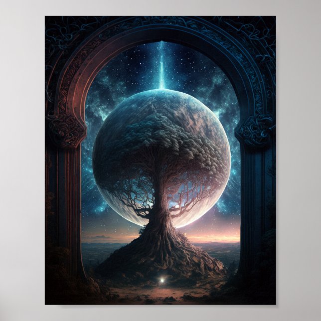 Árbol cósmico Universo Surreal Fantasía Arte (Frente)