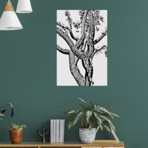 Árbol curvado en arte Poster blanco y negro