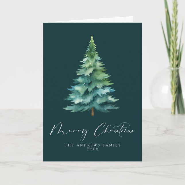 Árbol de acuarela verde de navidad no fotografiado (Anverso)