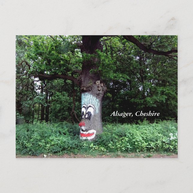 Árbol de Alsager con postal de cara (Anverso)