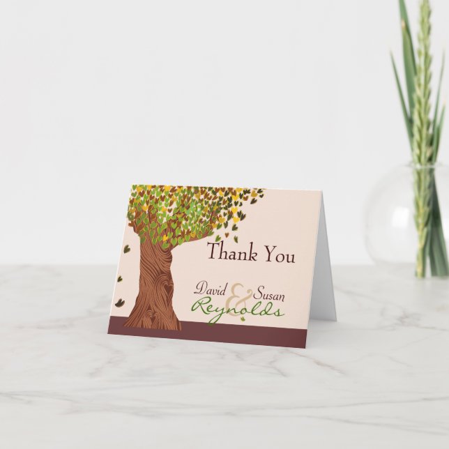 Árbol de Amor Cae Corazón Hojas Nota de Agradecimi (Anverso)