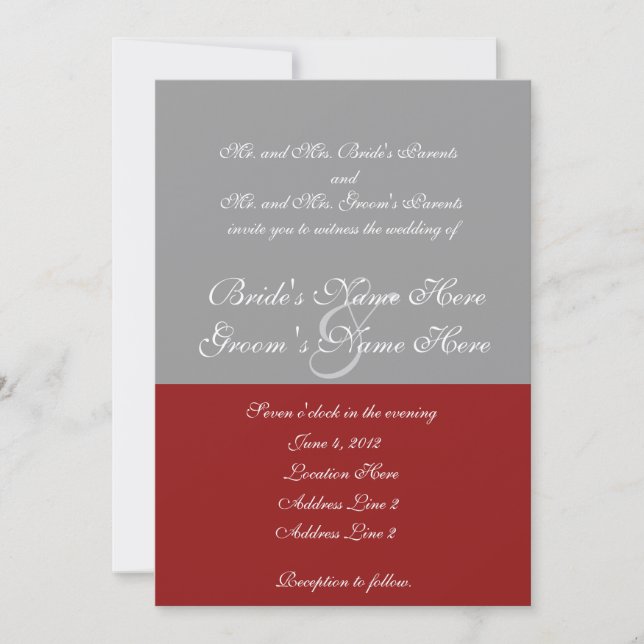 Árbol de amor Invitación a la boda gris roja (Anverso)