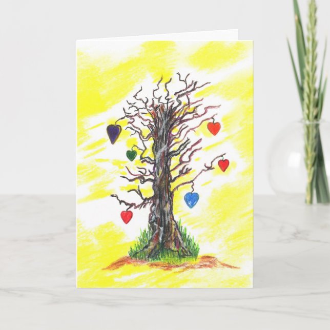 Árbol de Amor Tarjeta de Saludo Amarilla (Anverso)