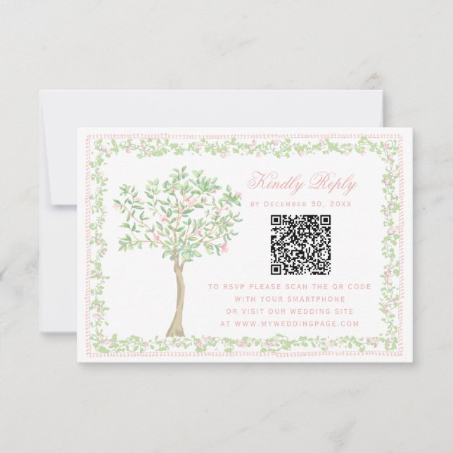 Árbol de Besos Floral con Código QR de RSVP con Ma (Anverso)