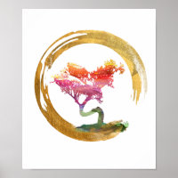 Árbol de Bonsai. Círculo Zen Enso. Arte acuático