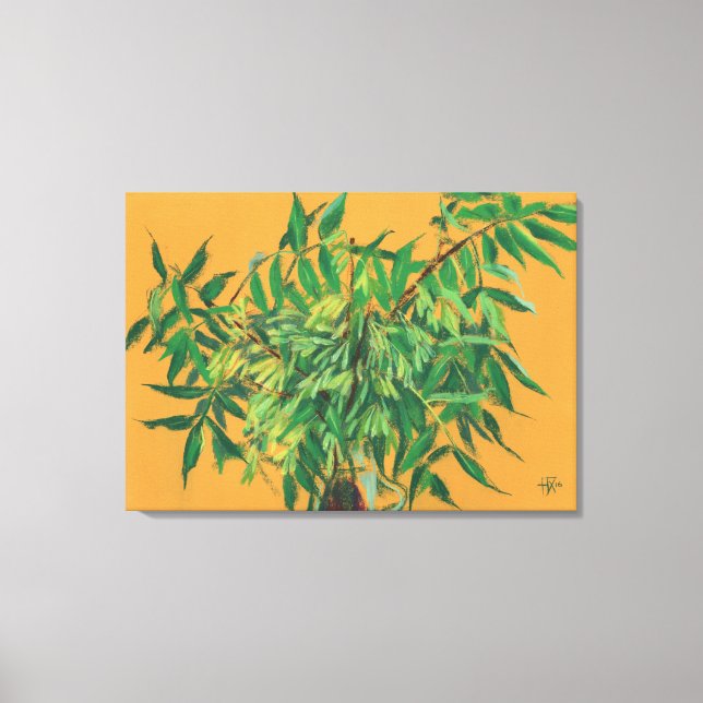 Árbol de ceniza, verde deja pintura de arte floral (Anverso)