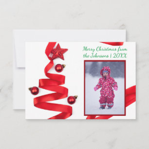 Árbol de cinta roja con foto - Tarjeta de Navidad 