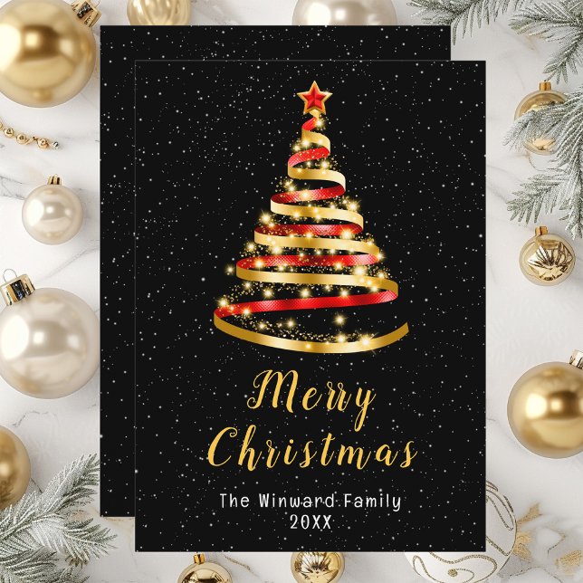 Árbol de cinta roja y dorada Feliz Navidad (Subido por el creador)