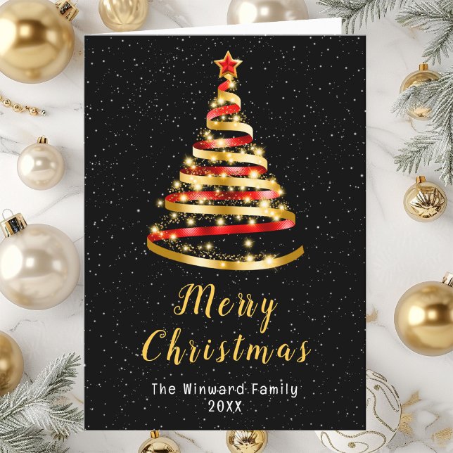Árbol de cinta roja y dorada Feliz Navidad (Subido por el creador)