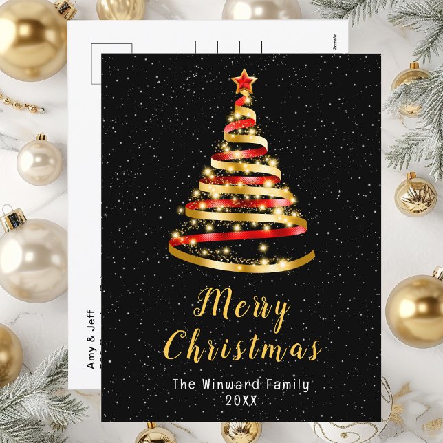Árbol de cinta roja y dorada Feliz Navidad (Subido por el creador)