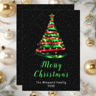 Árbol de cinta roja y verde Feliz Navidad