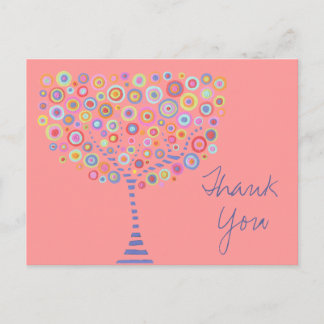 Árbol De Círculo Retro Rosa Gracias Postal De Baut