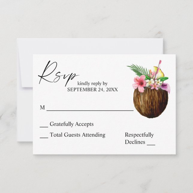 Árbol de coco floral tropical hawaiano RSVP (Anverso)