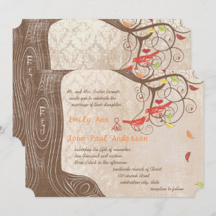 Árbol de colores de otoño en invitación de boda vi