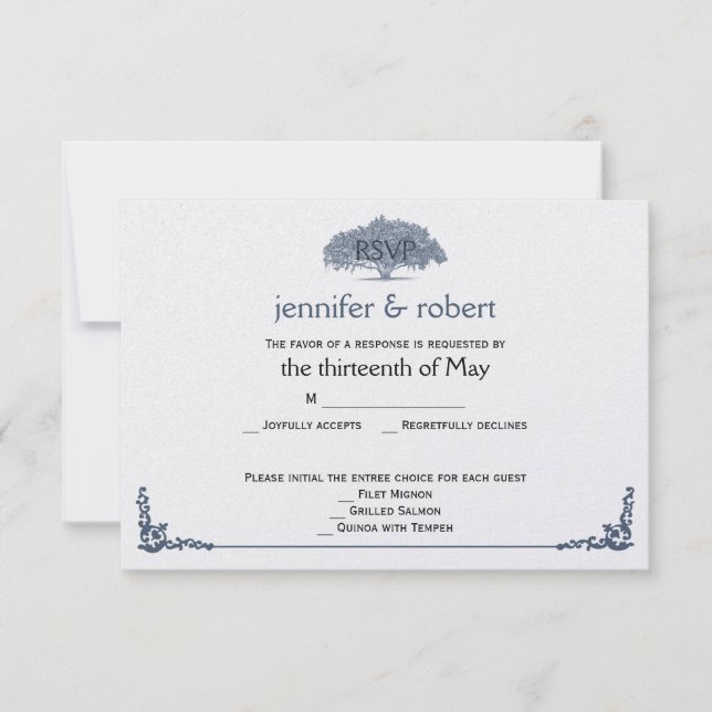 Árbol de encino mossy en tarjeta de respuesta Boda (Anverso)