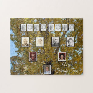 Árbol de familia de fotos con rompecabezas de hoja