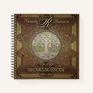 Árbol de familia   Vista del libro de cuero antigu