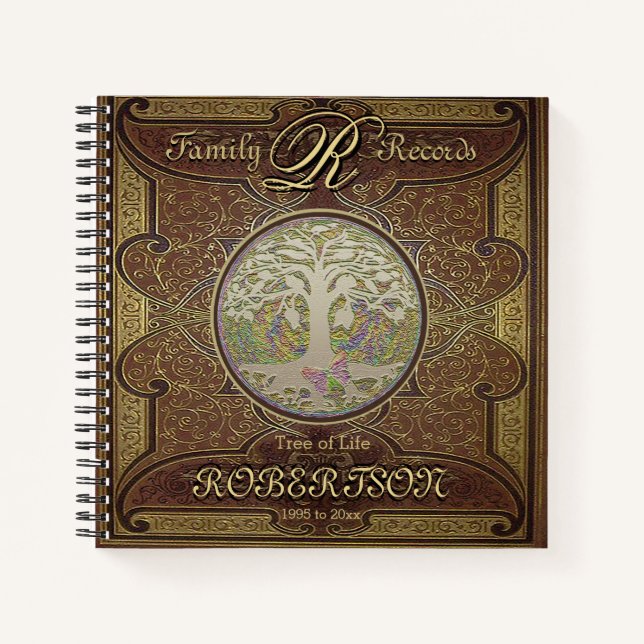 Árbol de familia | Vista del libro de cuero antigu (Anverso)