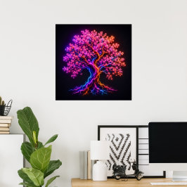 Árbol de flor de cerezo neón vibrante con arte elé