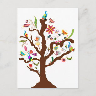Árbol de flores y postal de aves