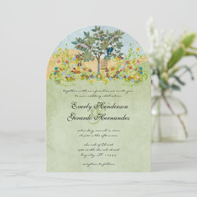 Árbol de fruta de época Amo Invitaciones a la Boda (Anverso de pie)