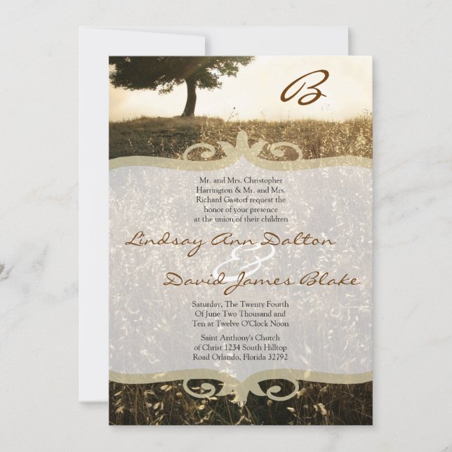 Árbol de invitaciones de bodas y colina de atardec (Anverso)