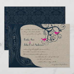 Árbol de la Marina Swirls Fuchsia Invitación a la