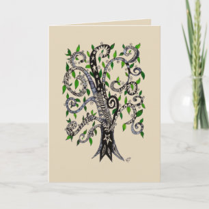 Árbol de la tarjeta de felicitación blanco y negro