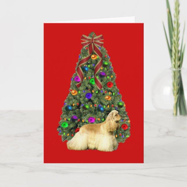 Árbol de la tarjeta de Navidad de cocker spaniel (Anverso)