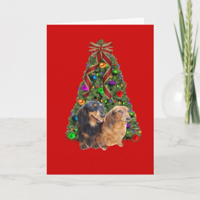 Árbol de la tarjeta de Navidad del Dachshund (Anverso)