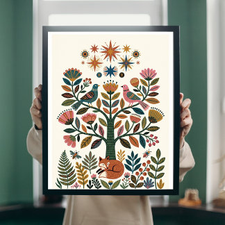 Árbol de la Vida Arte Popular Boho Pavo Real Poste