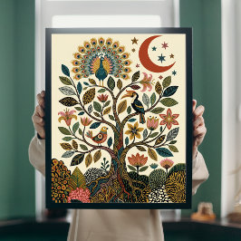 Árbol de la Vida Arte Popular Boho Pavo Real Poste