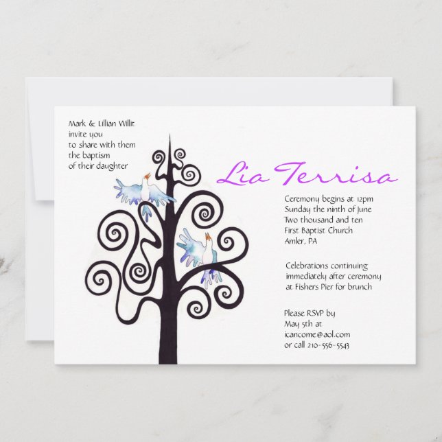 Árbol de la vida Bautismo Christening Invitación P (Anverso)