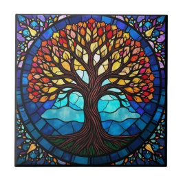 Árbol de la Vida en Vidrio Pintado  Baldosa Cerámi
