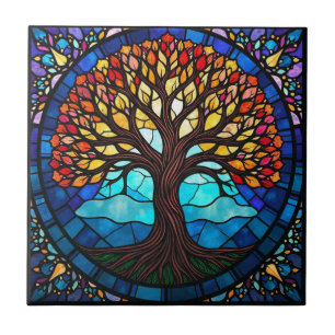 Árbol de la Vida en Vidrio Pintado  Baldosa Cerámi