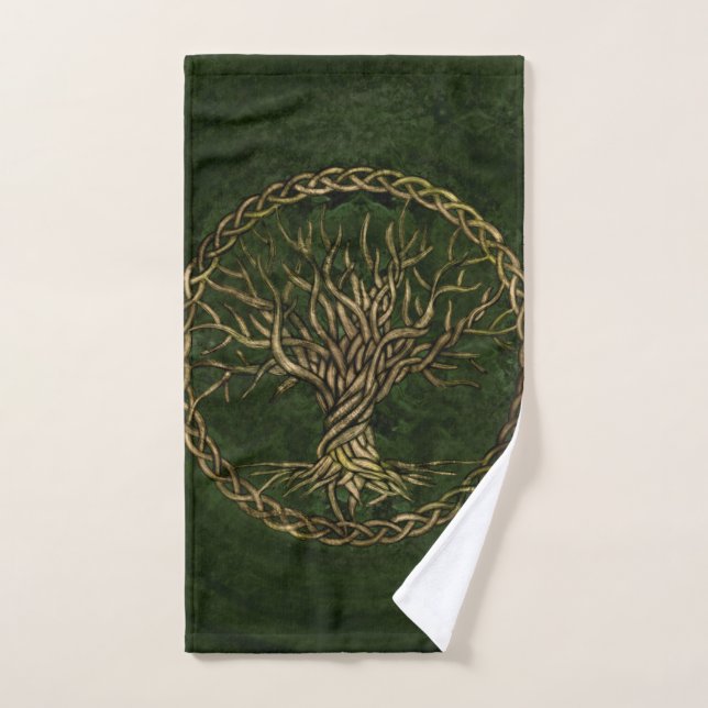 Árbol de la vida - Yggdrasil - verde y oro (Toalla de mano)
