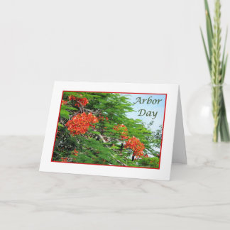 Árbol de llama rojo de la tarjeta del día del