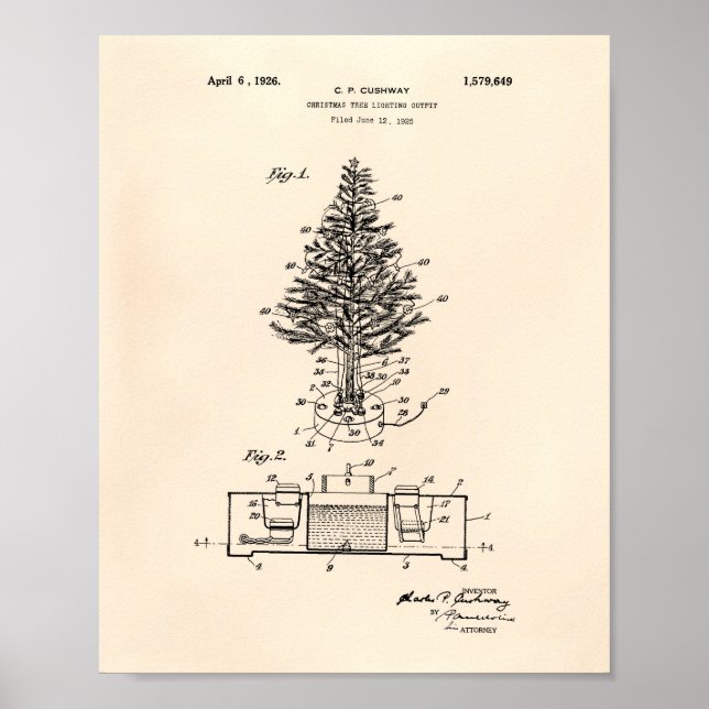 Árbol de Navidad 1925 Patente Peper de arte antigu (Frente)