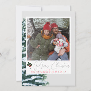Árbol de Navidad, Acebo y Foto Instantánea - Tarje