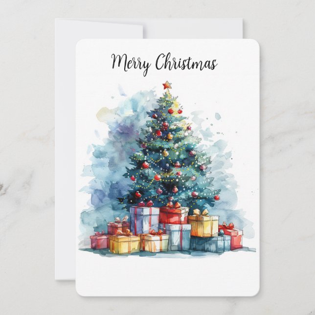 Árbol de Navidad acuarela de color personalizable (Anverso)