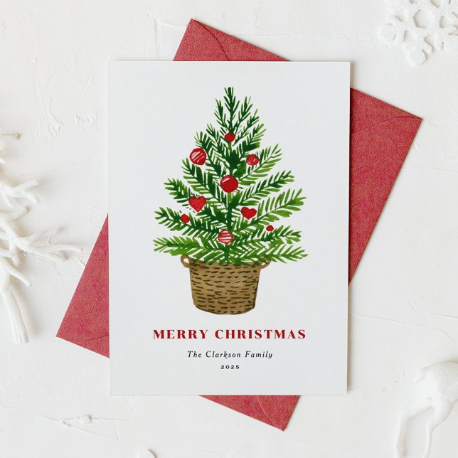 Árbol de navidad acuarela en una cesta de mimbre (Subido por el creador)