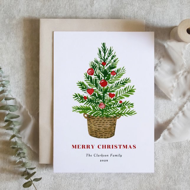 Árbol de navidad acuarela en una cesta de mimbre (Subido por el creador)