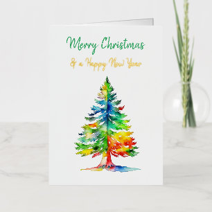 Árbol de Navidad acuarela Feliz Navidad