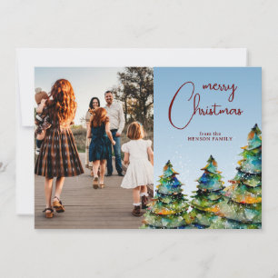 Árbol de navidad acuarela Foto de familia artístic