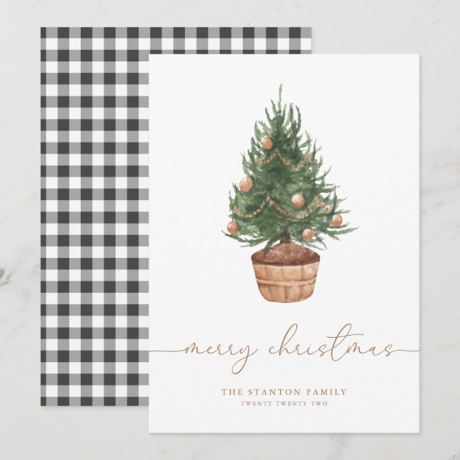 Árbol de Navidad acuarela Gingham | (Anverso / Reverso)